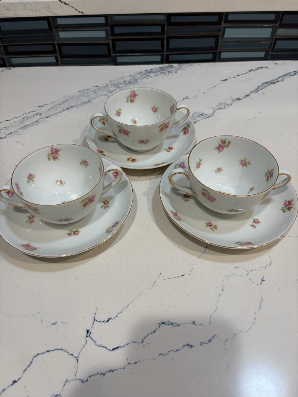 Set of 3 two handled tea cups from Czechoslovakia -Victoria